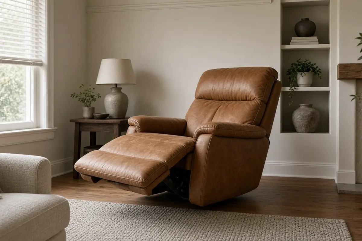Tape on the floor showing the full reclined footprint of a chair