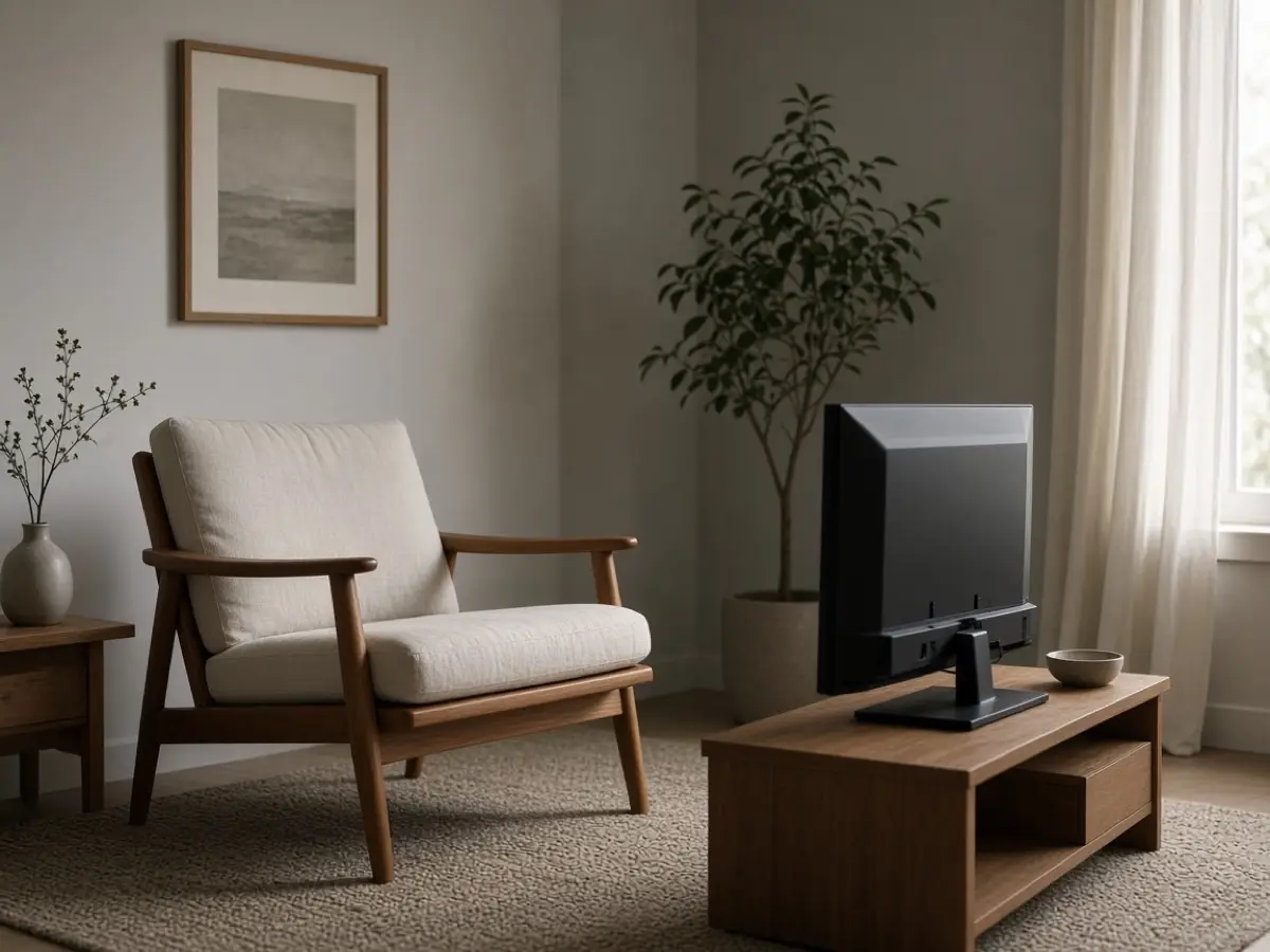 A small screen angled toward a chair, not straight at the bed