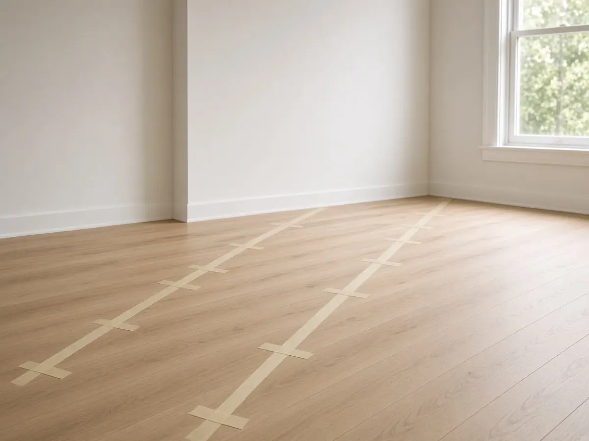 Painter’s tape marking a clear path from a studio door to the window
